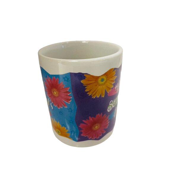 Happy Secretary's Day Mug Floral  Work 11 oz handle Ceramic Blue Yellow Orange‎ - Picture 2 of 6